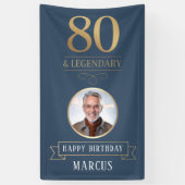 Elegante Marineblauw & Goud 80e & Legendare Verjaa Spandoek (Verticaal)