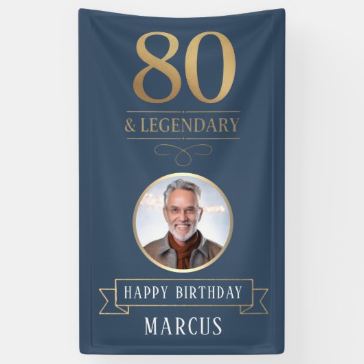 Elegante Marineblauw & Goud 80e & Legendare Verjaa Spandoek (Verticaal)