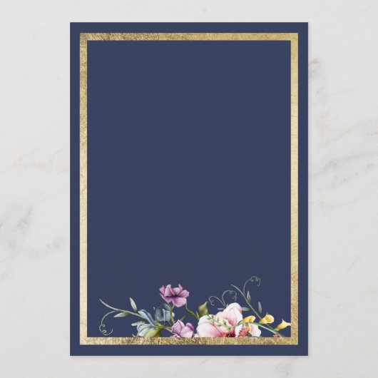 Elegante marineblauw goud roze bloemen Wedding Men Menu (Achterkant)