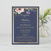 Elegante marineblauw goud roze bloemen Wedding Men Menu (Staand voorkant)
