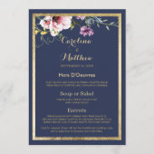 Elegante marineblauw goud roze bloemen Wedding Men Menu (Voorkant)
