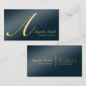 Elegante marineblauw gouden monogram initiaal clas visitekaartje (Voorkant / Achterkant)