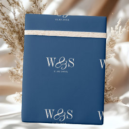 Elegante marineblauw initiaal bruidsparen cadeaupapier