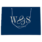 Elegante marineblauw initiaal bruidsparen groot cadeauzakje (Voorkant)