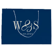 Elegante marineblauw initiaal bruidsparen groot cadeauzakje (Achterkant)