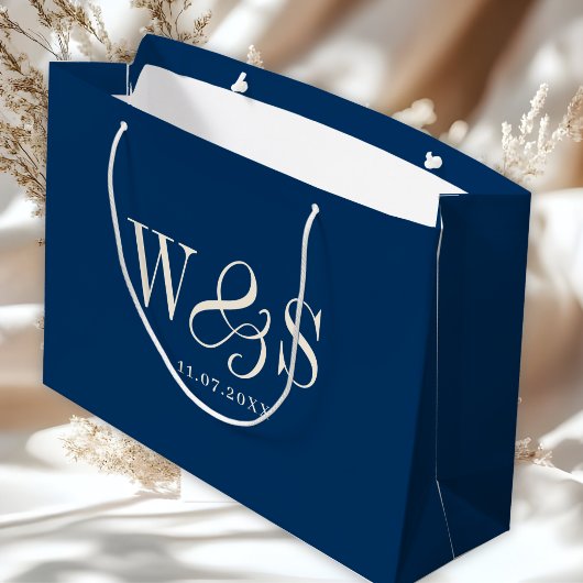 Elegante marineblauw initiaal bruidsparen groot cadeauzakje