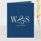 Elegante marineblauw initiaal bruidsparen kaart (Gele Bloem)