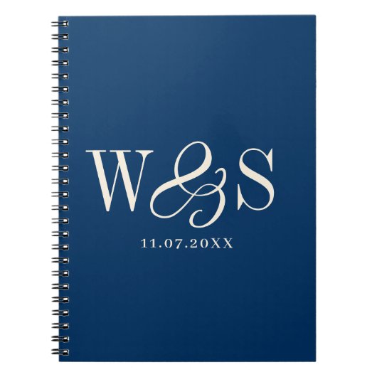 Elegante marineblauw initiaal bruidsparen notitieboek (Voorkant)