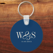 Elegante marineblauw initiaal bruidsparen sleutelhanger (Achterkant)