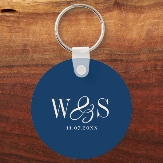 Elegante marineblauw initiaal bruidsparen sleutelhanger (Achterkant)