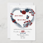 elegante marineblauw rode florale liefde hart kaart (Voorkant)