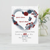 elegante marineblauw rode florale liefde hart kaart (Staand voorkant)
