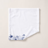 Elegante marineblauw wervelt bloemrand bad handdoek (Wasdoekje)