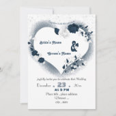 Elegante marineblauw & wit bloemenhart bruiloft kaart (Voorkant)