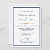 Elegante marineblauw, wit en gouden bruiloft kaart (Voorkant)