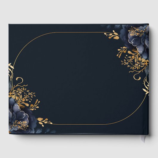 Elegante marineblauwe bloemen gastenboek (Achterkant)