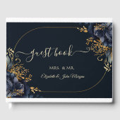 Elegante marineblauwe bloemen gastenboek (Voorkant)