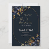 Elegante marineblauwe bloemen sparen de datum save the date (Voorkant)