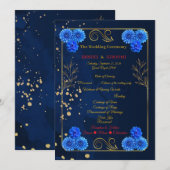 Elegante marineblauwe bloemencermonieprogramma sja programmakaart (Voorkant / Achterkant)