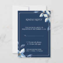Elegante marineblauwe bloemige trouw-RSVP kaart