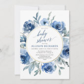 Elegante marineblauwe bloempioenrozen boy baby sho kaart (Voorkant)