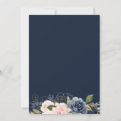 Elegante marineblauwe en blozende bloemenbruiloft kaart (Achterkant)