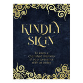 Elegante marineblauwe en gouden 'Kindly Sign' post Perfect Poster (Voorkant)