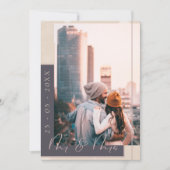 Elegante marineblauwe en roze gouden fototrouwfoto save the date (Voorkant)