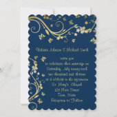 Elegante, marineblauwe, goud folie, trouw uitnodig kaart (Voorkant)