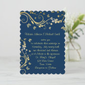 Elegante, marineblauwe, goud folie, trouw uitnodig kaart (Staand voorkant)