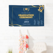 Elegante marineblauwe & gouden afstudeerceremonie spandoek (Insitu)