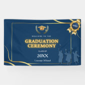 Elegante marineblauwe & gouden afstudeerceremonie spandoek (Horizontaal)