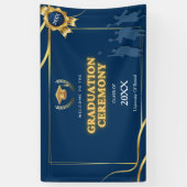 Elegante marineblauwe & gouden afstudeerceremonie spandoek (Verticaal)