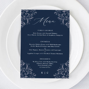 Elegante marineblauwe klassieke vintage trouwmenu menu