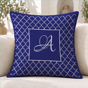 Elegante marineblauwe Marokkaanse damast monogram Kussen
