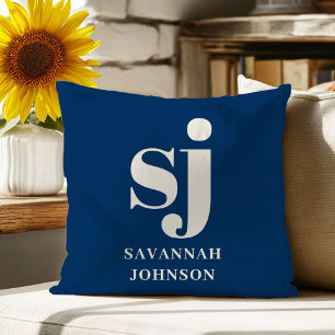 Elegante marineblauwe monogram beginletters  kussen