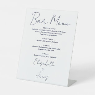 Elegante marineblauwe script barmenu reclamebord met voetstuk