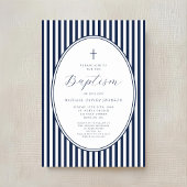 Elegante marineblauwe script jongensdoop uitnodigi kaart