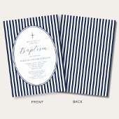 Elegante marineblauwe script jongensdoop uitnodigi kaart