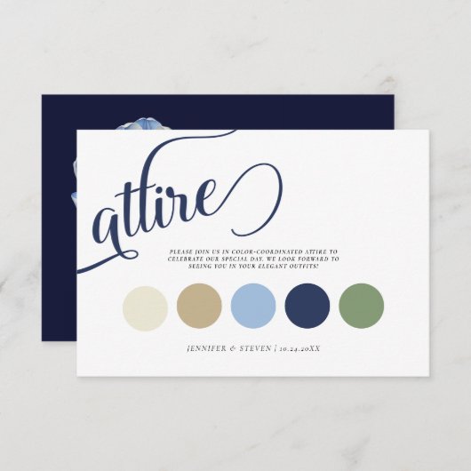 Elegante marineblauwe tulp trouwkleding informatiekaartje (Voorkant / Achterkant)