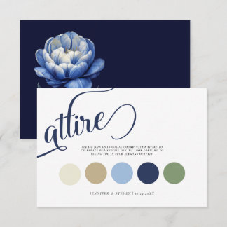 Elegante marineblauwe tulp trouwkleding informatiekaartje