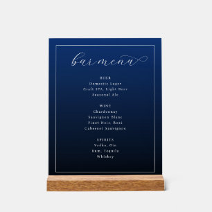 Elegante marineblauwe typografische barmenu acryl bord