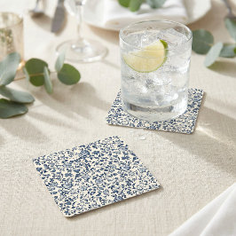 Elegante marineblauwe vintage bloemige huwelijksna kartonnen onderzetters