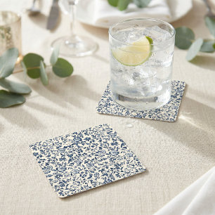 Elegante marineblauwe vintage bloemige huwelijksna kartonnen onderzetters