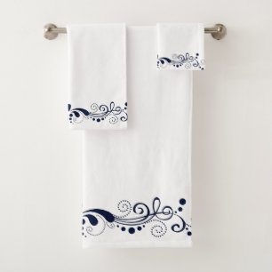 Elegante marineblauwe wervelingen kant bad handdoek