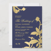 Elegante marinegoud  antiek bruiloft kaart (Voorkant)