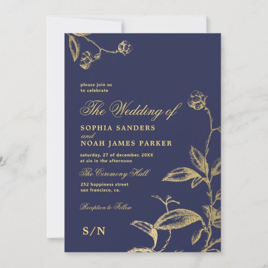 Elegante marinegoud  antiek bruiloft kaart (Voorkant)