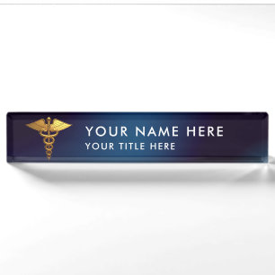 Elegante marinegoud caduceus doktersymboliek naambordje