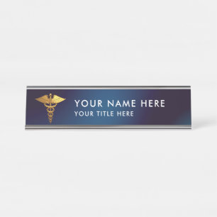 Elegante marinegoud caduceus medische dokter bureau naambordje