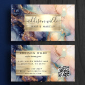 Elegante marineperzik en gouden Waterverf marmer Visitekaartje